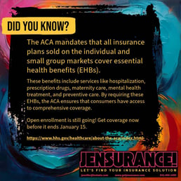 Infographic listing facts about the ACA requirements for essential health benefits