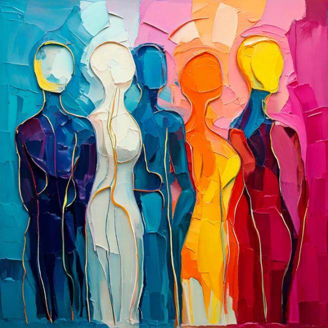 Vibrant colored abstract silhouettes of people